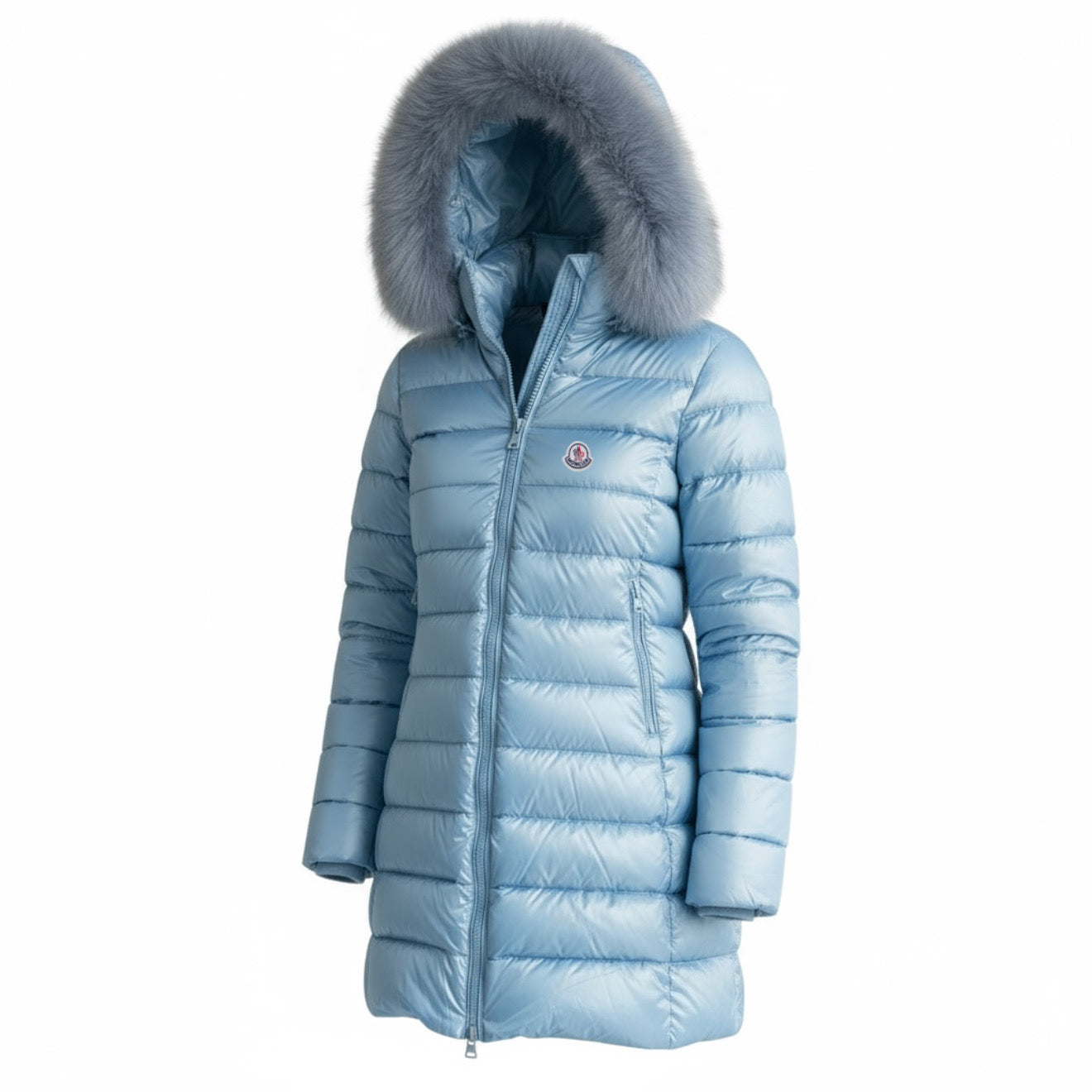 Γυναικείο Μπουφάν Moncler Puffer με Γούνα – Γαλάζιο