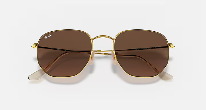 Ray-Ban Hexagonal Flat Lenses Γυαλιά Ηλίου Gold με Καφέ Φακούς