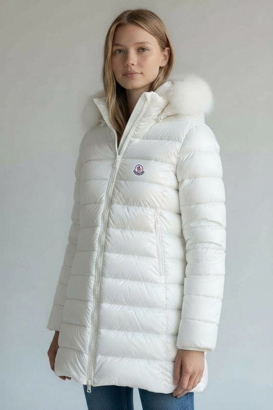 Γυναικείο Μπουφάν Moncler Puffer με Γούνα – Λευκό