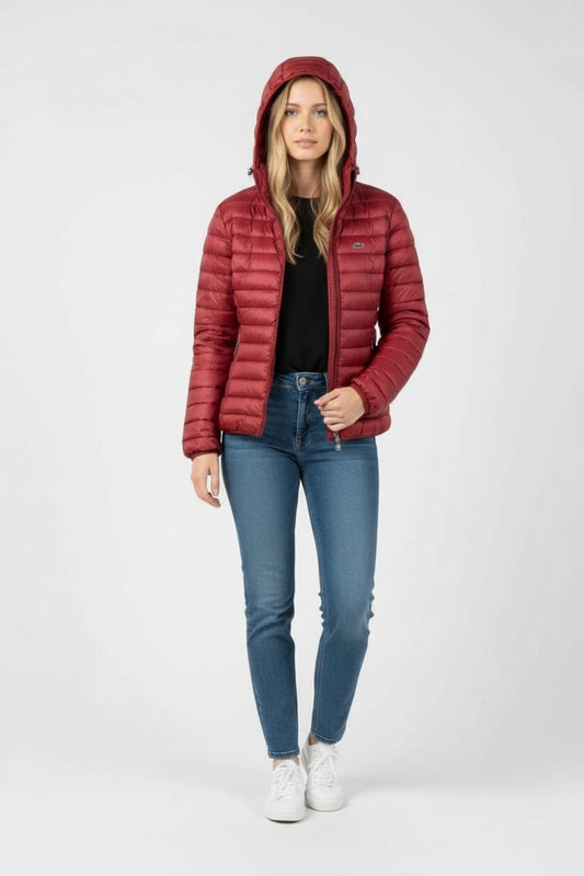 Γυναικείο Φουσκωτό Μπουφάν με Κουκούλα Lacoste – Μπορντό