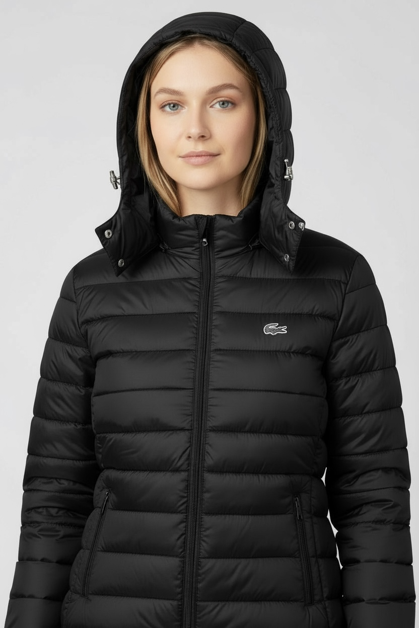 Γυναικείο Φουσκωτό Μπουφάν με Κουκούλα Lacoste – Μαύρο