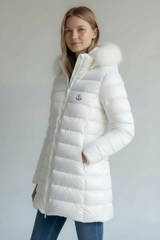 Γυναικείο Μπουφάν Moncler Puffer με Γούνα – Λευκό