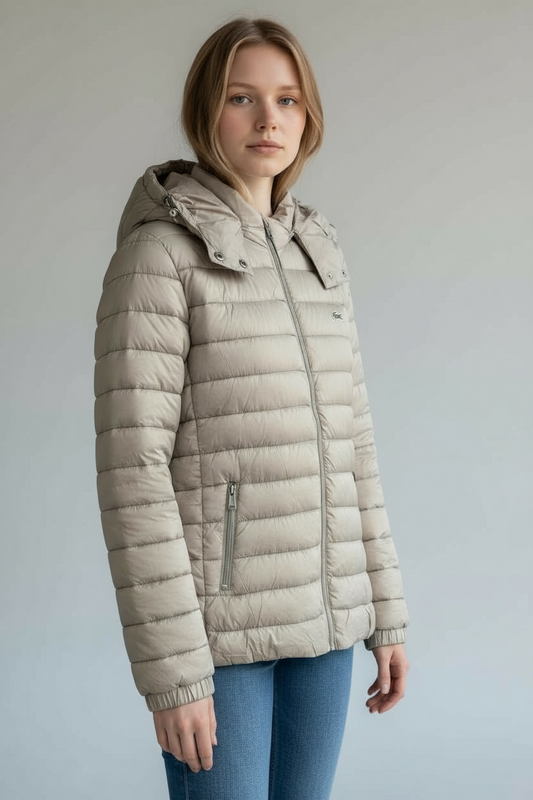 Γυναικείο Φουσκωτό Μπουφάν με Κουκούλα Lacoste – Μπεζ