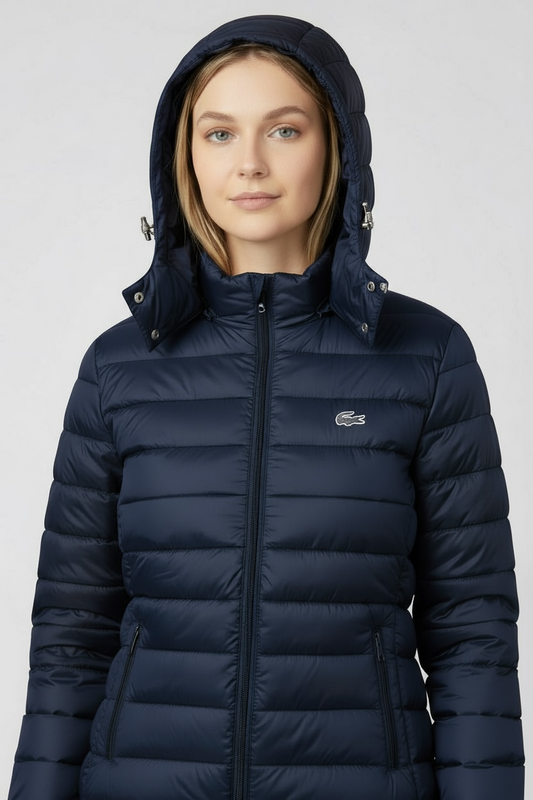 Γυναικείο Φουσκωτό Μπουφάν με Κουκούλα Lacoste – Μπλε