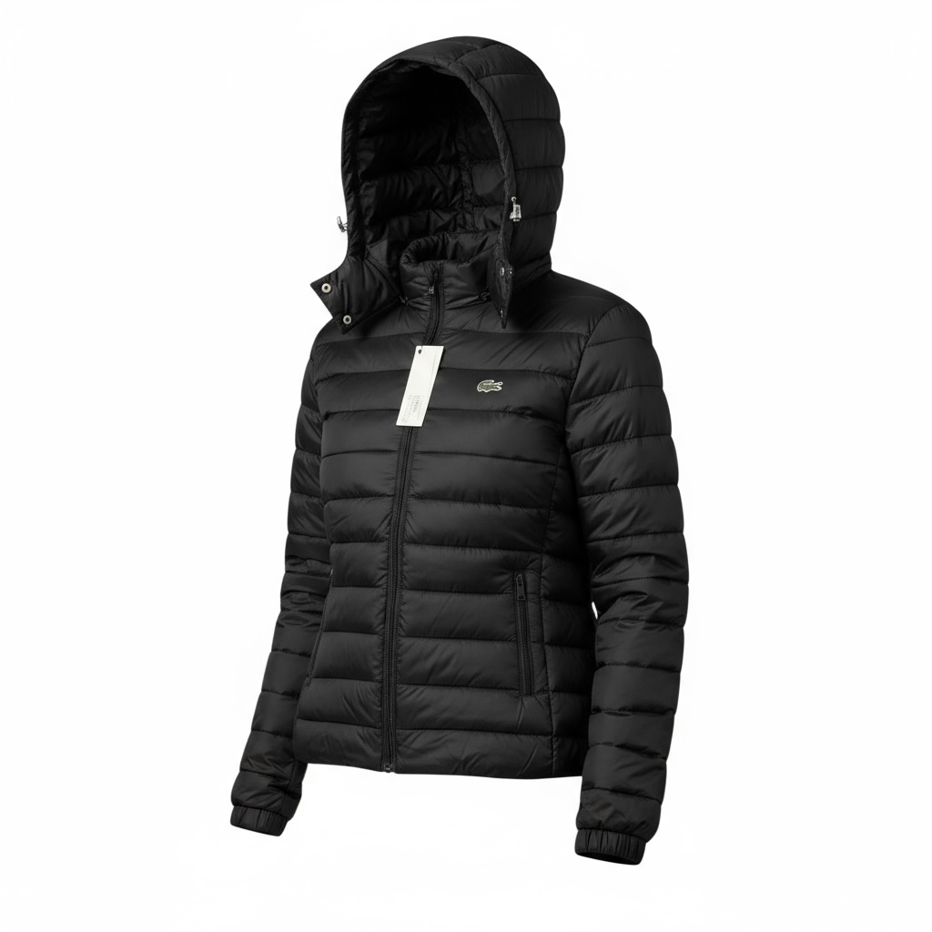 Γυναικείο Φουσκωτό Μπουφάν με Κουκούλα Lacoste – Μαύρο